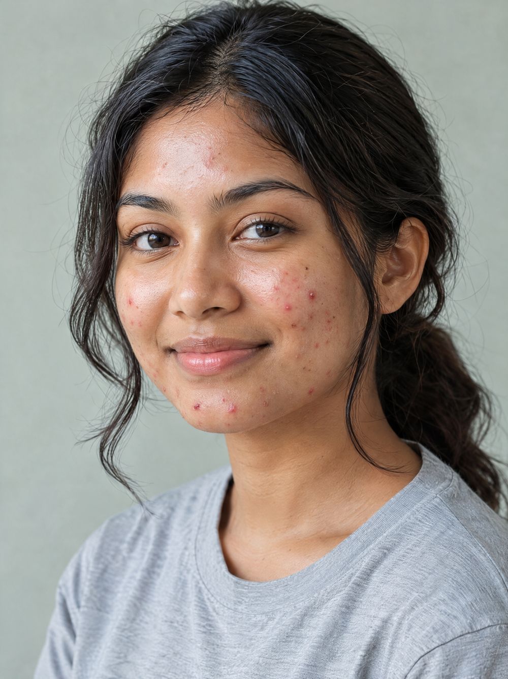 Illustration: cheeks with active acne before treatment