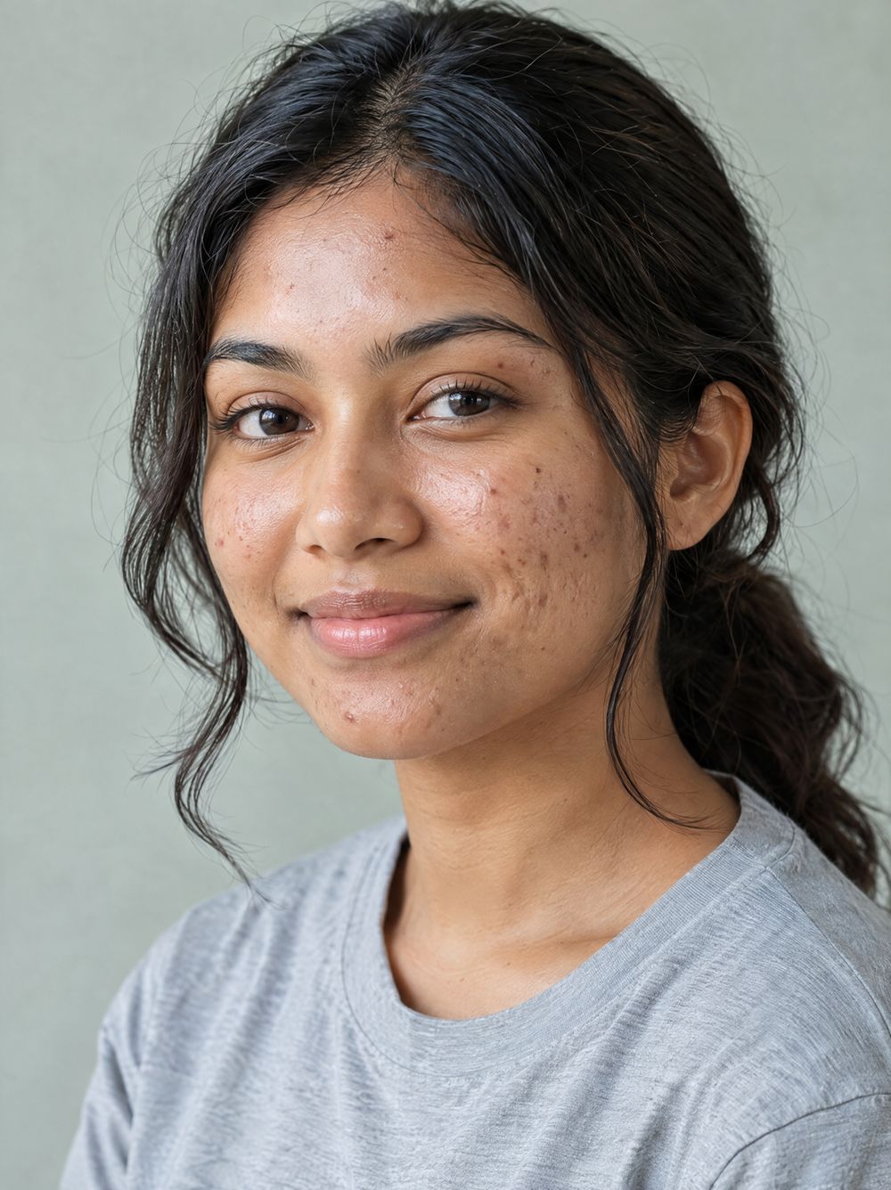 Illustration: cheeks with acne scars before treatment
