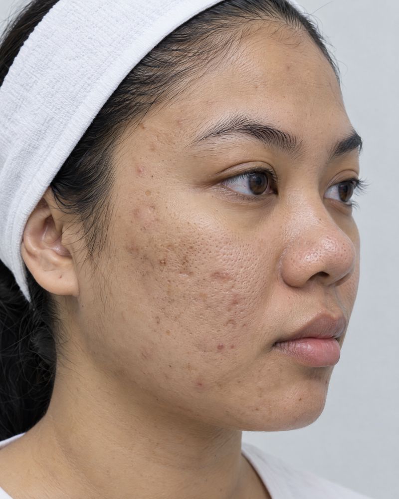 Illustration: acne scars and pores, close up